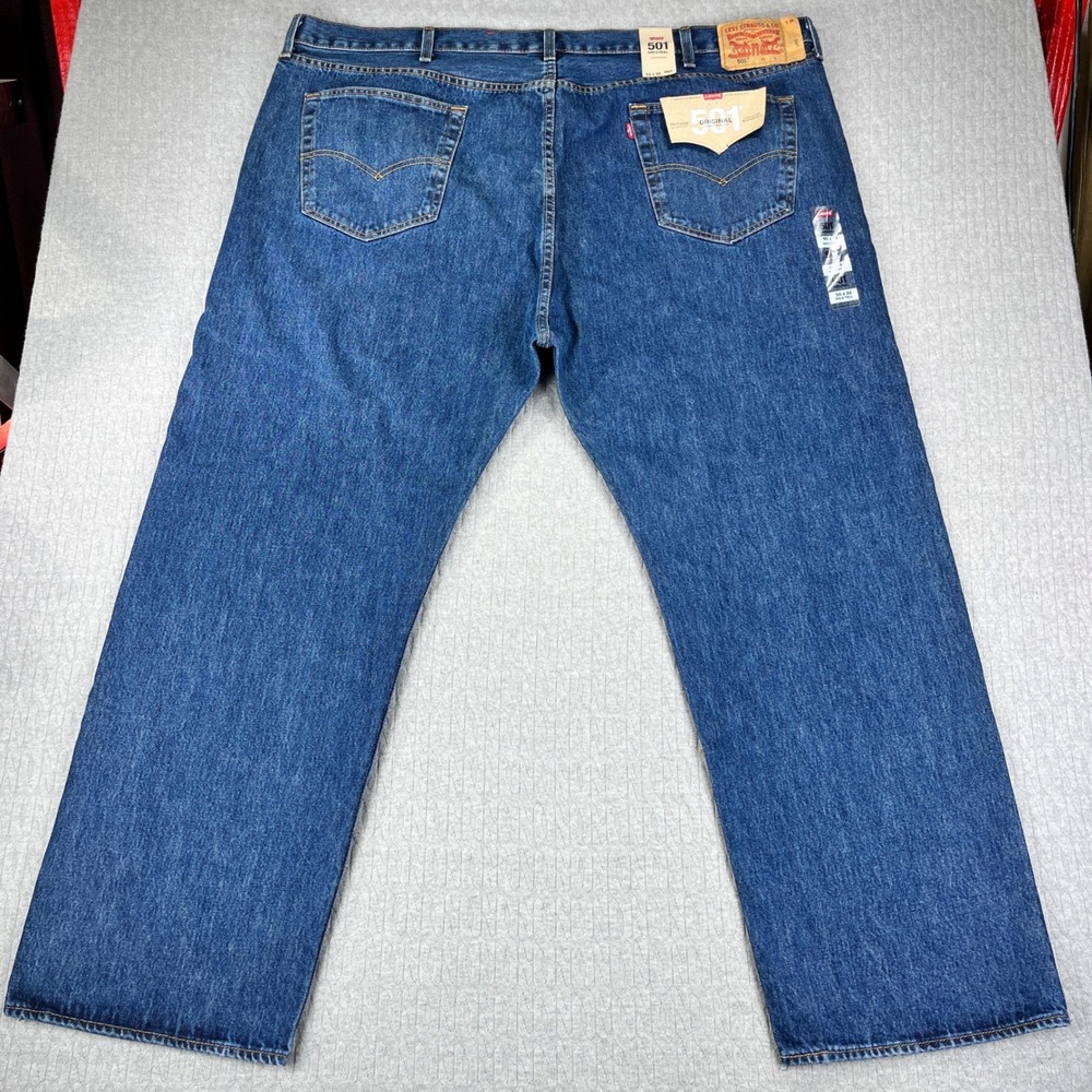 New Levi's 501 Original Jeans‎ Mens 50x32 Blue Straight Leg Button Fly dark wash